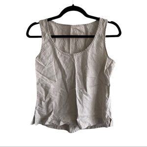 𝅺linen Sleeveless Tank Top Blouse Shirt With Stretch Tan M